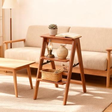 Imagem de JIKUGO Banco Dobrável De Bambu, 3 Escadas Com Pedal Largo Antiderrapante, Escada Bambu Resistente, Degrau Para Adultos