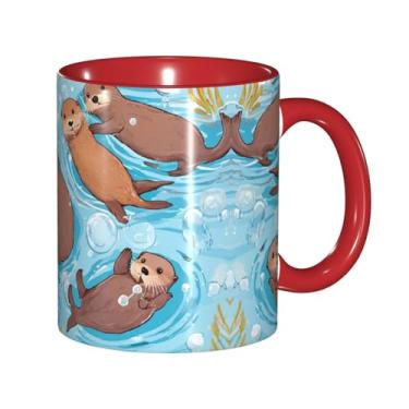 Imagem de Zeraoke Canecas de café criativas com estampa de lontras marrons fofas, personalizadas, presente para família, tamanho de 325 ml, unissex