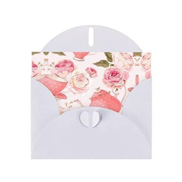 Imagem de Ourdovi Copos de chá com rosas cartões românticos em branco gasto com envelopes coloridos, para todas as ocasiões, aniversários, agradecimento, bebê, casamentos, aniversários, bênçãos.