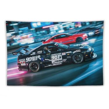 Imagem de HouLaiZhe JDM Tapeçaria de carro Jdm Sup ultrapassagem de alta velocidade legal esportes pendurar na parede quarto decoração de casa tapeçarias estética piquenique decoração de parede arte de parede