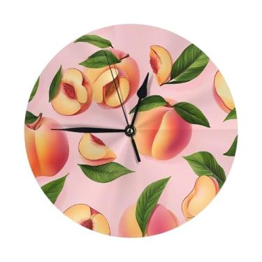 Imagem de ZERAOKE Peach - Relógio de parede redondo moderno - silencioso sem tique-taque operado por bateria, decoração de mesa ou parede para sala de estar, quarto, escritório.