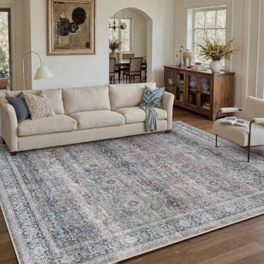 Imagem de HUGEAR Tapete de área de 12 x 18 cm, roxo, lavável, macio, antiderrapante, vintage, floral, desgastado, tapete baixo, adequado para animais de estimação, para sala de estar, cabeceira, sala de jantar