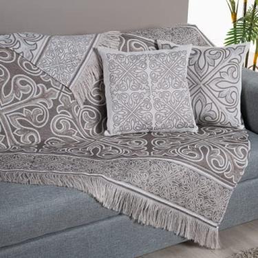 Imagem de Kit Manta Xale para Sofá Jacquard Dupla Face com 2 Almofadas Cheias