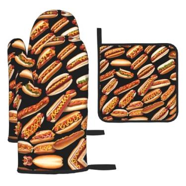 Imagem de Fun Food Hot Dogs – Conjunto de cozinha essencial com 3 peças, luvas resistentes ao calor e aderência da tampa, proteção para churrasco no forno, design de armazenamento suspenso.