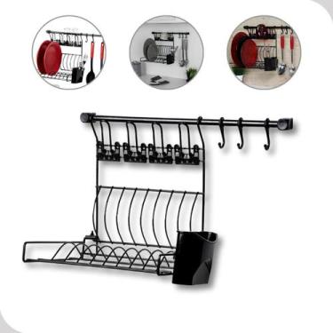 Imagem de Escorredor de Louça Prato Talher Parede Cozinha Preto - Metaltru