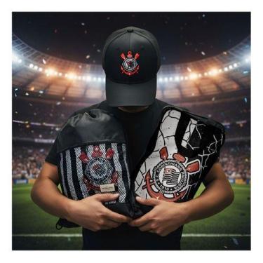 Imagem de Kit Inspirado No Corinthians Boné + Mochila + Necessaire - Preto