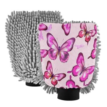 Imagem de STAYTOP Lindas luvas de lavagem de carro de borboleta, 2 peças, luvas de microfibra de chenille, sem arranhões, panos de esponja de lavagem ultra absorventes para carros, limpeza doméstica - M