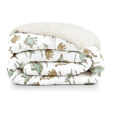 Imagem de Coberdrom Lutti Solteiro Infantiil Sherpa Dinossauro Verde - Casa Scar