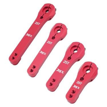 Imagem de DJX 4PCS Aluminum 25T Servo Horn M3 Threads Steering Arm Compatible with Futaba Savox Power HD HSP MG995 MG996 Servo Motor (Red)