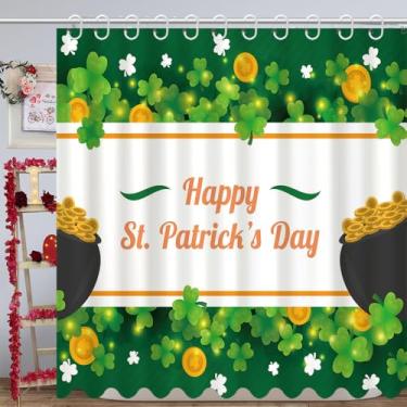Imagem de Fanghui Cortina de chuveiro verde feliz dia de São Patrício 182 x 182 cm, tema de jarra de moeda dourada de São Patrício, casal, amor, aniversário, banheiro, artigos para banheira, decorações
