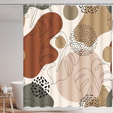 Imagem de Cortina de chuveiro com padrão de folha boêmia com 12 ganchos de plástico – lavável na máquina e à prova d'água – decoração de banheiro para casa, hotel e janela do quarto, 182 × 182 cm