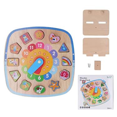 Imagem de CUOFYUNL Forma Classificação Relógio Bloco de Madeira Borracha Madeira Segura Borda Brilhante Relógio de Aprendizagem para Crianças Educação Tempo Aprendizagem