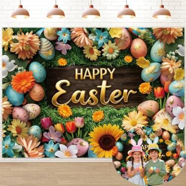 Imagem de Pano de fundo Happy Easter 20 x 1,5 m, flores de gramado de primavera, ovos de Páscoa, fotografia, decoração de festa, suprimentos para fotos