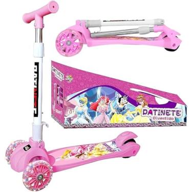 Imagem de Patinete Infantil 3 Rodas Rosa Ajustável com Freio e Luzes LED para Meninas - Scooter Dobrável Anti-Derrapante Suporta até 50kg
