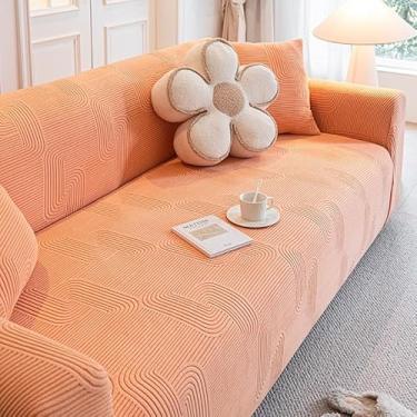 Imagem de Capa de sofá 1, 2, 3, 4 e 5 lugares, protetor móveis veludo grosso luxo, capa cor sólida, elástica para cadeira reclinável(Orange,1-seat 90-140cm)