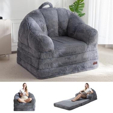 Imagem de MAXYOYO Sofá-cama dobrável, sofá conversível 2 em 1 para espreguiçadeira confortável poltrona para adultos, sofá-cama de chão com alça, sofá-cama de pele sintética para sala de estar, quarto, cinza