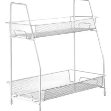 Imagem de Organizador Multiuso 2 Andares Aramado Mesa Escritório Cozinha Banheiro Maquiagem Cosméticos Perfume Prateleira Ferro Resistente Decorativo Moderno Branco