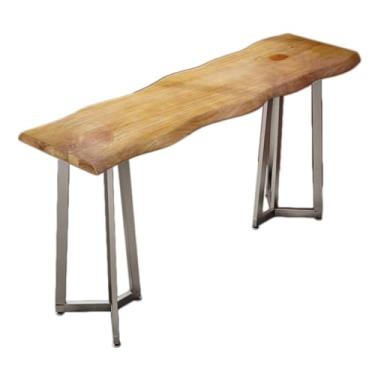 Imagem de Mesa de bar Mesa de bar longa madeira com estrutura metal, mesa altura balcão para cozinha, sala jantar e estar(160x45x105cm)