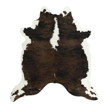 Imagem de BENRON Tapete de couro bovino premium, tapetes de pele sintética de vaca para sala de estar, quarto, peles de animais fofos para crianças, berçário, decoração de casa ocidental, marrom, branco, 1,4 x