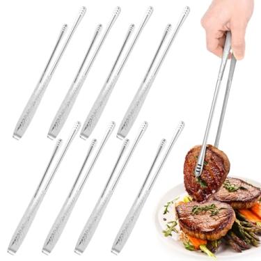 Imagem de 8 pinças de cozinha de 28 cm para cozinha coreana para cozinhar aço inoxidável pinça de cozinha grelha ferramenta de grampo de cozinha para salada peixe bife churrasco buffet carne (prata, 8 peças)
