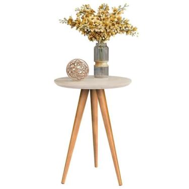 Imagem de Conjunto 2 Mesas Redondas De Canto Tripé Pé Palito Para Apoio Lateral Compacta para Sala, Varanda e Quarto, Ideal para Plantas, Café e Acessórios(APOIO - OFF WHITE)