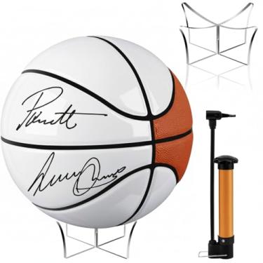 Imagem de Hiboom Basquete autógrafo com suporte de bola de acrílico, operação de Natal, painel de bola de autógrafo, assinatura oficial para presente de treinador de faculdade do ensino médio (1 peça, 1/3