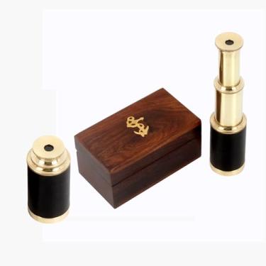 Imagem de Telescópio portátil de latão capitães de 15 cm com caixa de madeira colecionáveis náuticos