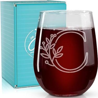 Imagem de On The Rox Drinks Presentes com monograma para mulheres e homens - Letra A-Z com monograma gravado com inicial taça de vinho sem haste - presentes de vinho personalizados de 500 ml para mulheres e