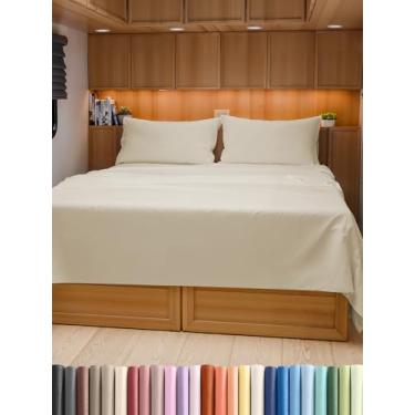 Imagem de Jogo de lençol Queen curto para trailer, 152 x 180 cm - 4 peças para trailers e trailers - Macio, respirável e refrescante - Projetado para beliches, trailers e trailers - Cabe em colchões de 20 a 30