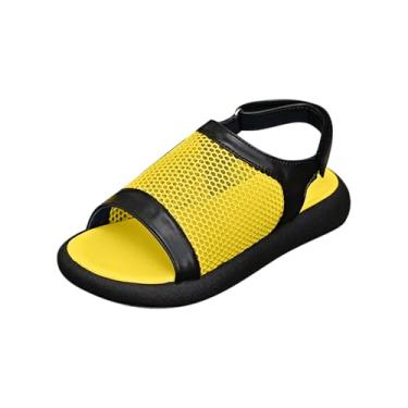 Imagem de Sandálias rasteiras femininas com design aberto na parte superior de malha para uso respirável na primavera e no verão, Amarelo, 36