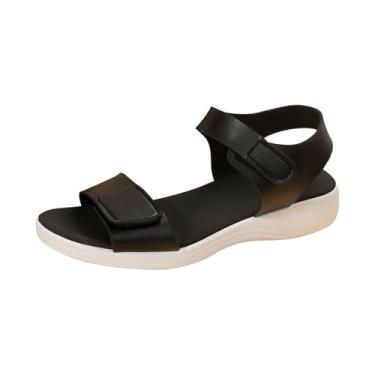 Imagem de Sandálias rasteiras de bico aberto para mulheres com fundo grosso e design de cor sólida para uso casual e confortável, Preto, 36