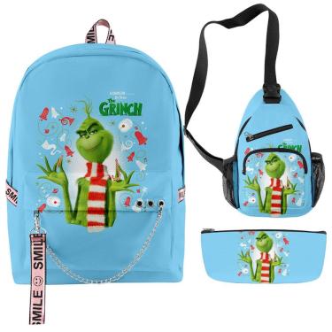 Imagem de Conjunto de 3 mochilas escolares infantis Grinchs Christmas Cartoon