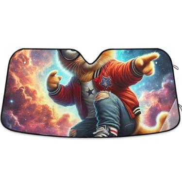 Imagem de Guarda-sol engraçado gatinho esporte gato carro para para-brisa bonito universal retrátil caminhão carro persianas para janelas dianteiras protetor M, 139.7 cm x 70.1 cm