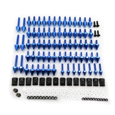 Imagem de SKULL PIVOT Kit de parafusos de carenagem de pontas de motocicleta, (azul) 160 peças parafusos universais para para-brisas M5 M6, fixadores de alumínio, parafusos de carenagem, clipes de porca, kits