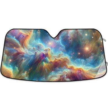 Imagem de Persiana de sol colorida para nebulosa estrelada personalizada para para-brisas de carro engraçado dobrável universal caminhão automotivo para-brisa proteção solar S, 134,6 cm x 59,7 cm