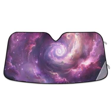 Imagem de Toldo de sol roxo espiral galáxia arte para-brisa carro proteção UV carro janela frontal sombra para a maioria dos sedans SUV caminhão pequeno