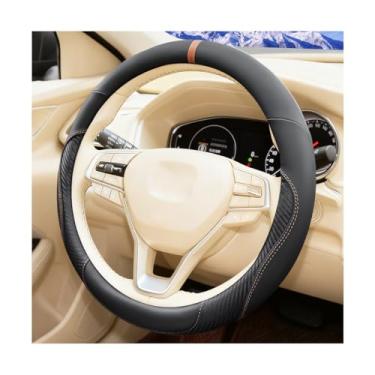 Imagem de Sandfren Capa de volante de carro, 37-38 cm de microfibra de couro de fibra de carbono antiderrapante, acessórios de decoração de interiores automotivos respiráveis, ajuste universal (preto/laranja)