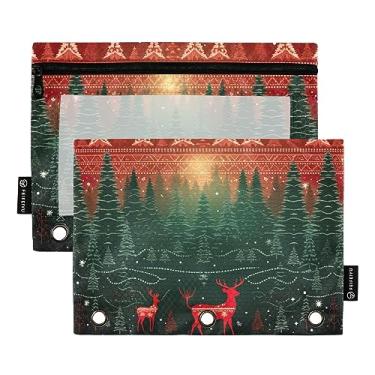 Imagem de Bolsas de lápis de veado da floresta de Natal de inverno para fichários de 3 anéis, bolsa de lápis com zíper, material de escritório escolar, pacote com 2