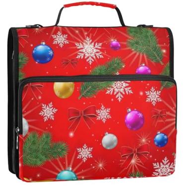 Imagem de Organizador de fichários com zíper grande, 3 argolas de 3,8 cm, ramos de pinheiro verde, portfólio para 500 folhas, bolsa escolar com alça de ombro, 34,5 x 31,5 x 9 cm