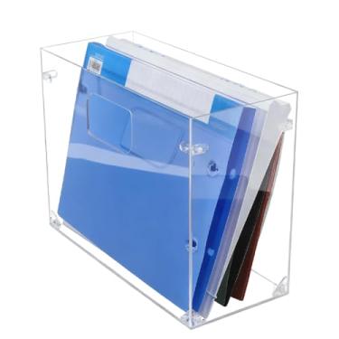 Imagem de DICOSMETIC Organizador de arquivos de acrílico para mesa de mesa transparente com alça tamanho carta caixa organizadora transparente para mesa escritório em casa, escola, 32,5 x 14 x 24 cm