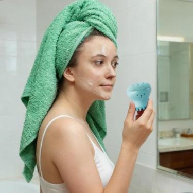 Imagem de 1 escova de limpeza facial em forma de polvo, escova de limpeza facial de duas pontas de água-viva, remove cravos e limpa o rosto, fácil de carregar e armazenar.