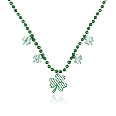 Imagem de kepvrio Colar de Dia de São Patrício para mulheres e homens, colar com contas de trevo irlandês, pingente de trevo, folha da sorte, colar gargantilha, dia de São Patrício, joias e acessórios para