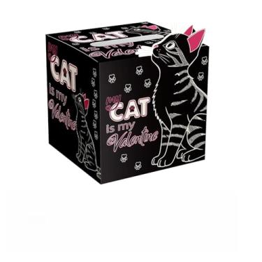 Imagem de ysmile Caixa de Dia dos Namorados para crianças com cartão de troca, caixa de correio para lembrancinhas de festa de classe - Gato preto