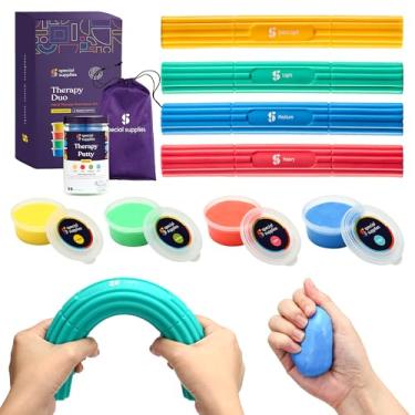 Imagem de Special Supplies Kit de fisioterapia para as mãos, pacote com 4 massas, 3 barras flexíveis