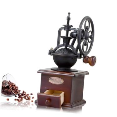 Imagem de CONGARTENO Moedor de café vintage manivela clássico moedor de rebarbas de madeira moedor manual para café doméstico com alça conveniente de economia de energia e design delicado de artesanato de ferro