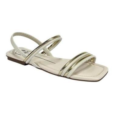 Imagem de Sandália Moleca Rasteira Feminina 5462.111 Off White/Dourado-Feminino