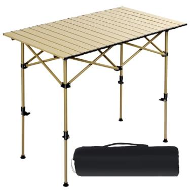 Imagem de korutomi Mesa de acampamento, dobrável, portátil, leve, dobrável, altura ajustável com bolsa de transporte interna e externa para acampamento, casa, piquenique, quintal, churrasco