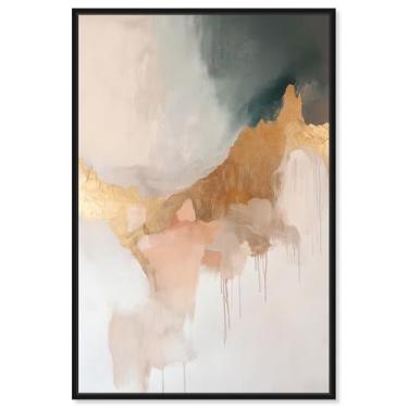 Imagem de Art Remedy Arte de parede de folha dourada em tela Earthy Whispers, moldura preta, 25,4 cm x 38,1 cm