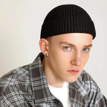 Imagem de 1 boné masculino em forma de melão, chapéu de malha outono e inverno, lã estudantil, gorro feminino quente sem aba, Balck, M