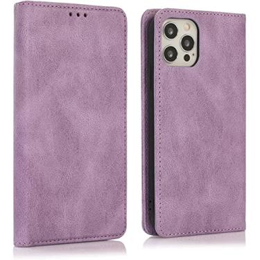 Imagem de MURVE Capa para iPhone 13/13 Mini/13 Pro/13 Pro Max, capa protetora para telemóvel carteira flip capa protetora à prova de choque com suporte para cartão alça de pulso (cor: roxo, tamanho: 13pro 6,1